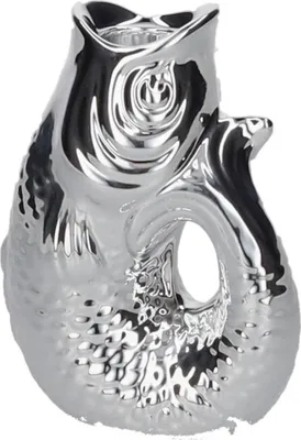 Produktbild von Gift Company Kerzenhalter Monsieur Carafon XS, Kerzenständer in Fisch-Form, Steingut, Silber, H 12.7 cm, 1055302022