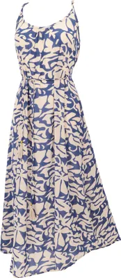 Produktbild von Sommerkleid, Maxikleid, Strandkleid, Langes Bohokleid mit Gürtel - Blau/weiß, Damen, Viskose, Größe: L/XL