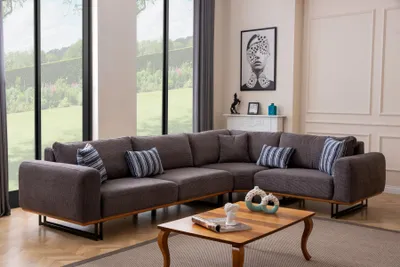 Productafbeelding van Designbank, hoekopstelling, bekleed met stof, modern, bruin, luxe loungebank