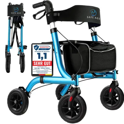 Produktbild von Safe Age Rollator: Leicht und faltbar – mit Sitzfunktion – für drinnen und draußen – inklusive Rückenlehne und Gehstockhalter