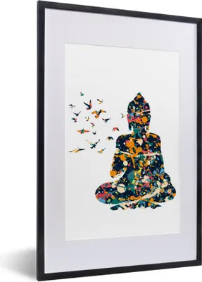 Produktbild von MuchoWow® MuchoWow® Gerahmtes Poster Buddha - Vogel - Farbe 40x60 cm - Poster mit zchwarzem Bilderrahmen - Poster in Rahmen