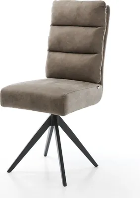 Produktbild von DELIFE Esszimmerstuhl Pela-Flex Mikrofaser Taupe Vintage Kreuzgestell kantig Schwarz Taschenfederkern