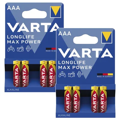 Immagine prodotto di 8 batterie alcaline R-03/R03/AAA da 1,5 V, Varta Longlife Max Power