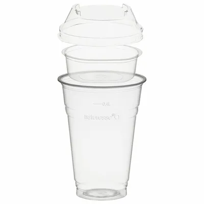 Produktbild von 50x Trinkbecher 400ml + Domdeckel stapelbar + Einsatzbecher Ø 96mm (PLA)