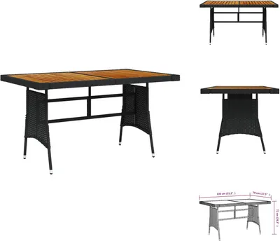 Image de vidaXL Table de jardin noire 130x70x72cm Poly rotin & bois massif acacia - Tables de jardin
