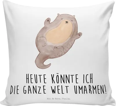 Produktbild von Mr. & Mrs. Panda kissen für sofa Otter Umarmen - Weiß - Geschenk, Sofakissen, glücklich, Hallo, Seeotter See, Polster, gut Gelaunt, kuschelkissen 40x40, Optimistisch