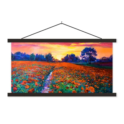 Produktbild von MuchoWow® Textilposter Malerei - Natur - Blumen - Ölfarbe 150x75 cm mit schwarzem Rahmen - Posterleiste