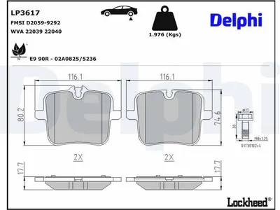 Produktbild von DELPHI Bremsbeläge Satz Hinten Bremsklötze für BMW 5 Limousine (G30, F90) LP3617