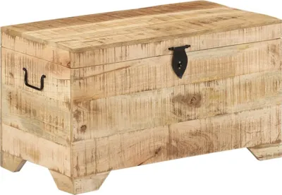 Produktbild von Retro Truhe aus rauem Mangoholz, 73x39x41 cm, multifunktional als Couchtisch, Beistelltisch oder Sitzbank