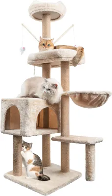 Productafbeelding van Krabpaal kattenboom - 145 cm hoog - 5 platforms - sisal krabzuilen - met kattenmand