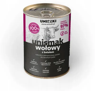 Produktbild von Uniszki Unismak 400g getreidefreies Nassfutter für Hunde mit Rind und Süßkartoffel