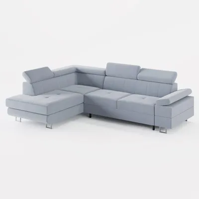 Image de CANAPÉ D'ANGLE CAROLINE, gauche, tissu velours gris mat, avec fonction couchage et coffre de rangement