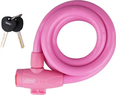 Produktbild von VINZ Musala Kabelschloss | 150 cm langes Kabel | Schloß Fahrradschloss Panzerschloss | Spiralschloss für Fahrrad ø15mm | Rosa