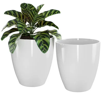 Image de Jeu de 2 pots de fleurs, diamètre 25 cm, hauteur 28 cm, de couleur blanche, pour intérieur et extérieur, avec trou de drainage