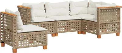 Produktbild von vidaXL 5-tlg. Garten-Sofagarnitur mit Kissen Beige Poly Rattan