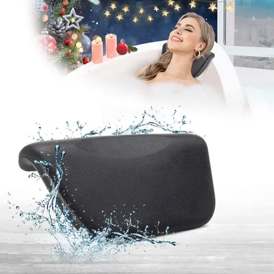 Produktbild von Badewannenkissen, Stylisch PolyurethanBadekissen mit Saugnäpfen, Nackenkissen Kopfstütze für Badewanne Spa Whirlpool, Ergonomische Kopfstütze Kopf, Hals, Rücken und Schultern 270 x 140 x 60 mm -Schwarz