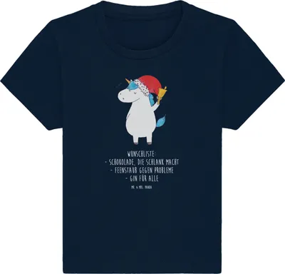 Produktbild von Mr. & Mrs. Panda  T-Shirt Einhorn Weihnachtsmann 0. - 6. Monat - French Navy - Geschenk, Kinder Shirt, Babyshirt, Weihnachten, Schokolade, Unicorn, Baby Jerseyshirt