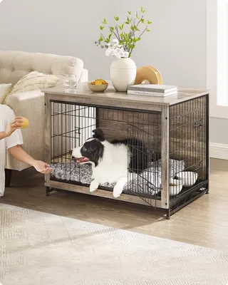 Produktbild von Feandrea Hundekäfig, Hundebox, mit herausnehmbarem Tablett, 2 Türen, für Hunde bis zu 42 kg, Greige