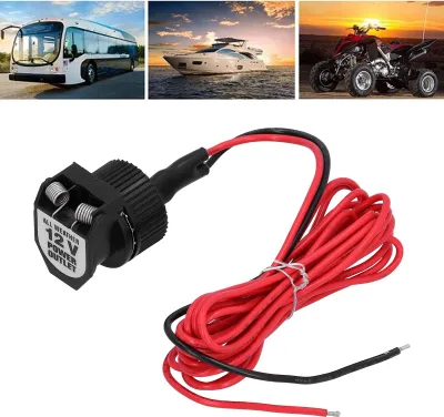 Zdjęcie produktu dla Adapter do gniazda zapalniczki samochodowej 12 V, średnica wewnętrzna 21 mm, czarny z pokrywą sprężynową do motocykli, łodzi