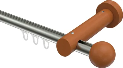 Produktbild von Interdeco Innenlaufstange / Gardinenstange mit Innenlauf Edelstahl-Optik / Kirschbaum lackiert, Typ Talent Luina (Kugel), 20 mm Ø 1-läufig, 160 cm