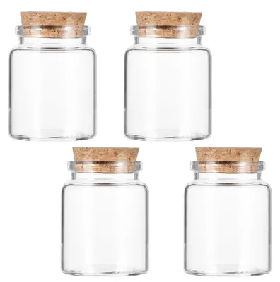Productafbeelding van Set van 4 Mini Glazen Flesjes met Kurk - 60 ml Lege Glazen Potjes voor Decoratie en Opslag