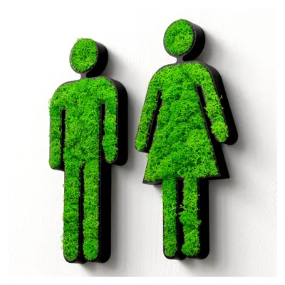 Produktbild von WC Türschild mit echtem Moos | Selbstklebendes Toilettenschild für Gäste-WC, Badezimmer & barrierefreie Toiletten | Natürliches Moosbild Deko-Schild (Schwarz, Frau + Mann)