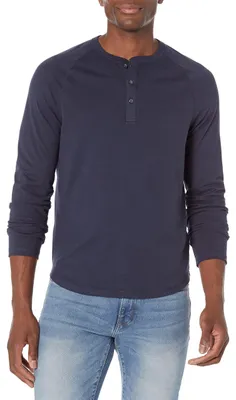 Produktbild von A. Essentials Herren Langarm-Henleyshirt aus 100% Baumwolle, Navy, M