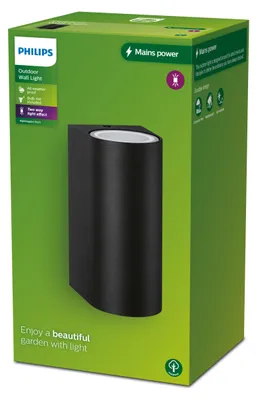 Obrázek produktu pro Philips Nástěnné svítidlo Nightingale, 35 W GU10, bez žárovky, Venkovní světlo na zeď, Černá, Kov, IP44, Terasa, Zahrada, I