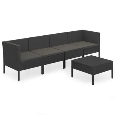 Image de vidaXL Ensemble de salon de jardin 5 pièces avec coussins Poly rotin noir