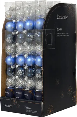 Produktbild von Weihnachtskugeln Glas mit Motiven 3cm 9er Set Blau / Weiß Mix
