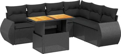 Produktbild von vidaXL 7-tlg. Garten-Sofagarnitur mit Kissen Schwarz Poly Rattan