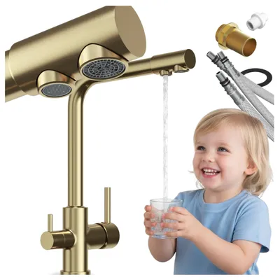 Produktbild von Granitan - Küchenarmatur - Wasserhahn Küche Höhe 33 cm - Mischbatterie Gebürstetes Gold