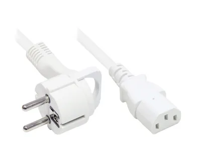 Produktbild von Netzkabel Schutzkontakt-Flachstecker Typ E+F (gewinkelt) an C13 (gerade), weiß, 0,75 mm², 1,5 m, Good Connections®