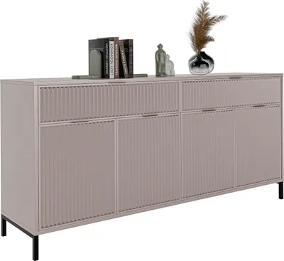 Produktbild von IDOHOME Kommode Wave groß Aufbewahrungsschrank mit 2 Schubladen und 4 Türen Stauraum Kommode Metallgestell Schubladenschrank Farbe: Cashmere