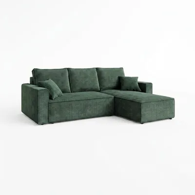 Produktbild von AMBER L Ecksofa mit Schlaffunktion und Bettkasten L-Form, Cord Schlafcouch 232x143 cm, PetFriendly Wohnzimmersofa Bettsofa, Flaschengrün