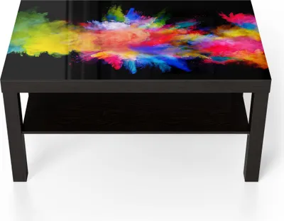Produktbild von DEQORI Couchtisch 90x55 cm Schwarz 'Zusammenknall Farbpuder' Glas Beistelltisch