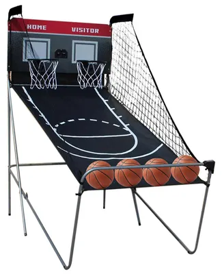 Image de Jeu d'arcade de basket-ball - Panier - Tableau d'affichage électronique - 8 modes de jeu - 4 ballons - 2 paniers de récupération - Dimensions : 210 × 205 × 110 cm - Structure en acier - Noir