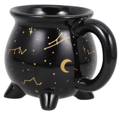 Zdjęcie produktu dla Ceramiczna filiżanka z motywem czarownic, 300 ml, czarna, idealna na Halloween i imprezy
