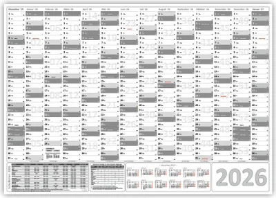 Produktbild von XXL Wandkalender Wandplaner 2026 grau (gerollt) DIN A0 Format (841 x 1189 mm) 14 Monate komplette Jahresvorschau Folgejahr und Ferientermine Feiertage aller Bundesländer