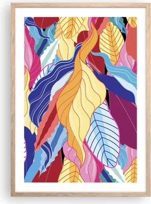 Produktbild von Gerahmtes Poster - Rahmen in heller Eiche - Muster Blätter bunt - 50x70 cm - Wand Bild - Wanddeko - Wandbilder - Wandposter - Bilderrahmen - Bilder - Kunstdruck - Wandbild - P2NPA50x70-4269