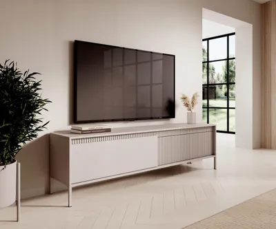 Produktbild von Moderner TV-Schrank 187 SENSO – Beige, gerillte Front, Lowboard mit 2 Türen
