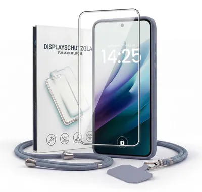 Produktbild von Handyhülle für Xiaomi Redmi 15 / 15 5G mit Handykette und 9H Displayglas Displayschutz Band Kordel Hülle Case Schutzhülle Lavendelblau Blau