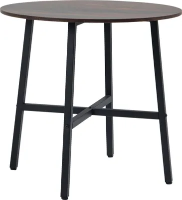 Image de Table à manger - Table ronde - Pour 4 personnes - Ø80 x 76 cm - Piètement métallique - Style moderne - Brun rustique et noir