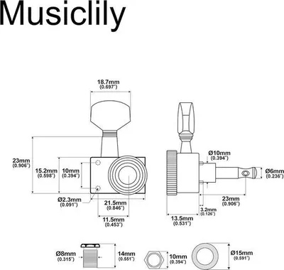 Obrázok produktu pre 6-v-1 kovový ladiaci mechanizmus, čierny, pre elektrickú gitaru