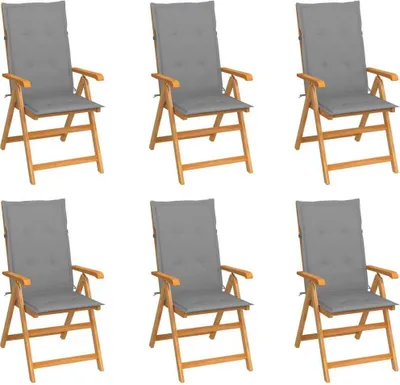 Produktbild von Maison Exclusive - Gartenstühle 6 Stk. mit Grauen Kissen Massivholz Teak