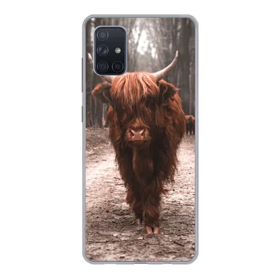 Produktbild von MuchoWow® Handyhülle Schutzhülle Hülle für Samsung Galaxy A71 Schottischer Hochländer - Wald - Kuh - Tiere - Natur Silikon Softcase Handy Hülle - Kartenbesitzer