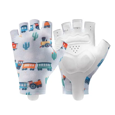 Produktbild von ROCKBROS Kinder Fahrradhandschuhe Halbfinger Rutschfest Fingerlose mit SBR-Polsterung für MTB Outdoor Blau M