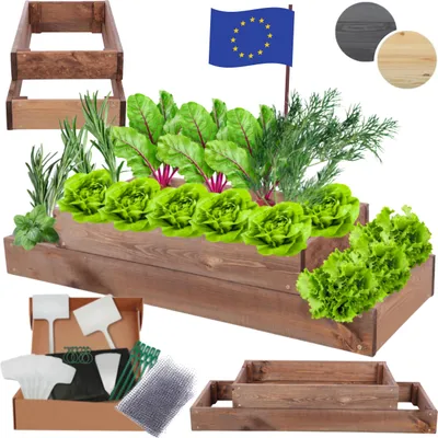 Produktbild von MODO24 Hochbeet Holz, Pflanzkasten, Massivholz, Kiefer, Kräuterbeet, Blumenkasten, Garten, Terrasse, 18x90x30 cm, Braun, ZP09