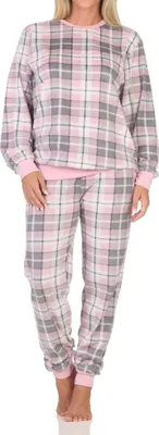 Produktbild von Normann Damen langarm Fleece Schlafanzug mit Bündchen in chilliger Optik ; rosa , 44