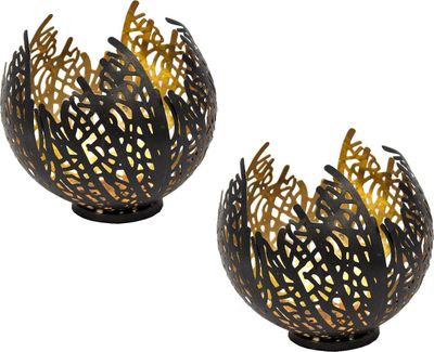 2 Stück Teelichthalter Metall Schwarz Gold Dekoschale Lichteffekte